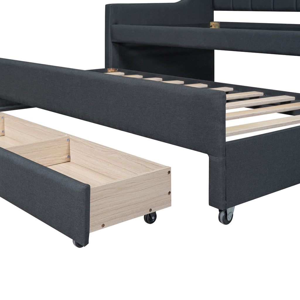 Twin Size Upholstered Daybed with Trundle and Drawers, Dark Gray G5128