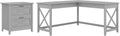 L Shaped Desk with 2 Drawer Lateral File Cabinet, 60W, Linen White Oak C28194