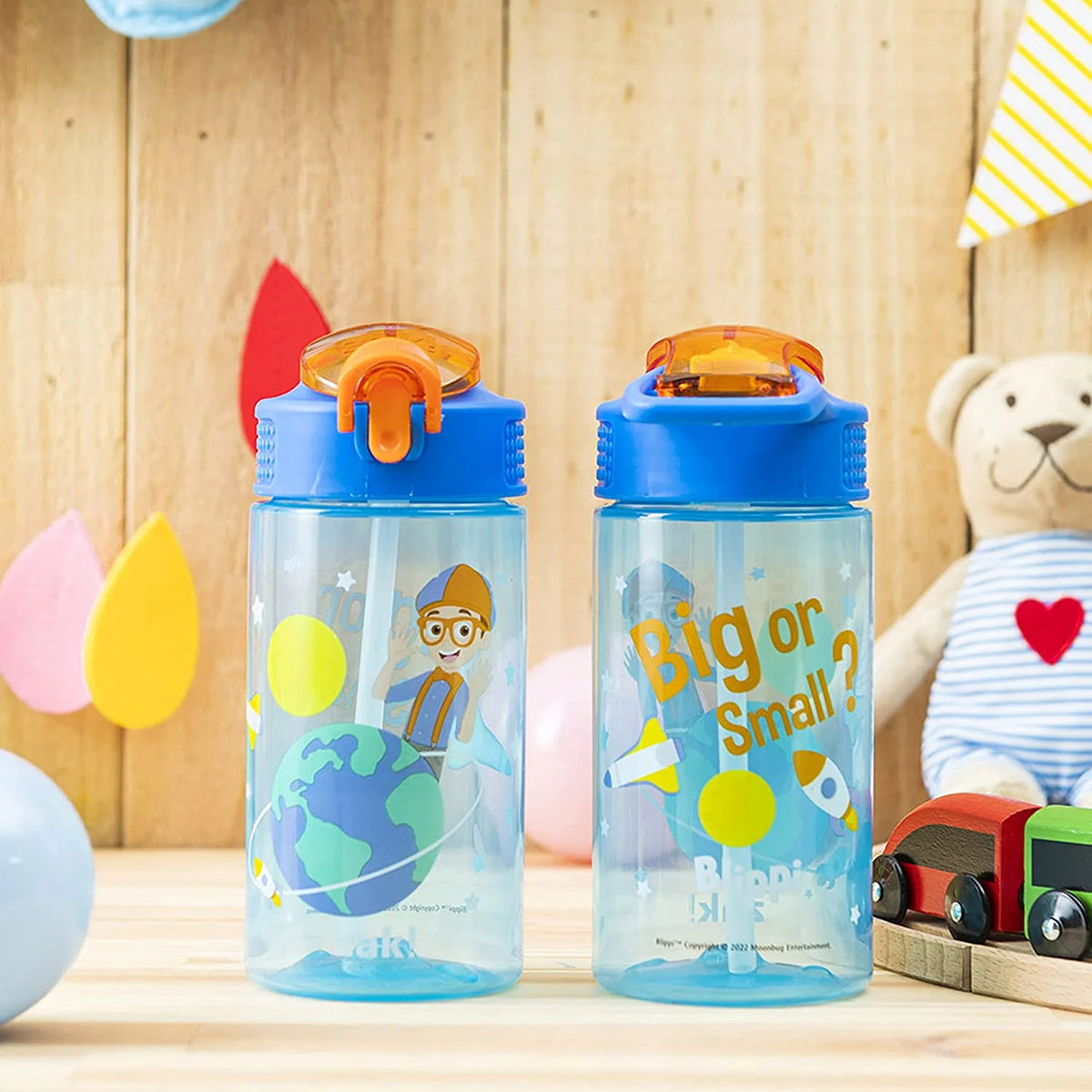 16 oz Pack of 2 Kids Water Bottle with Spout Cover and Carrying Loop L504836