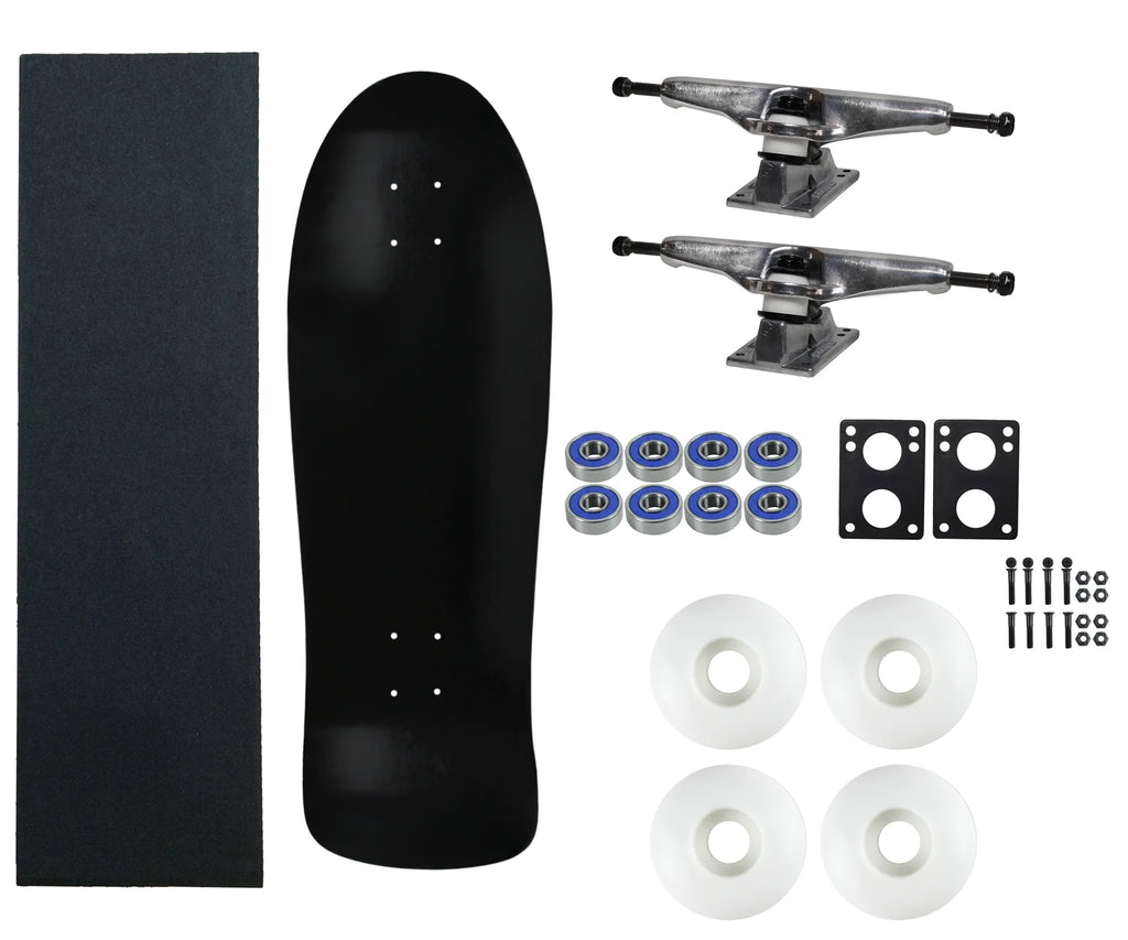 Black 30" Complete Skateboard with Hollow Silver Trucks and 58mm White Wheels T4122