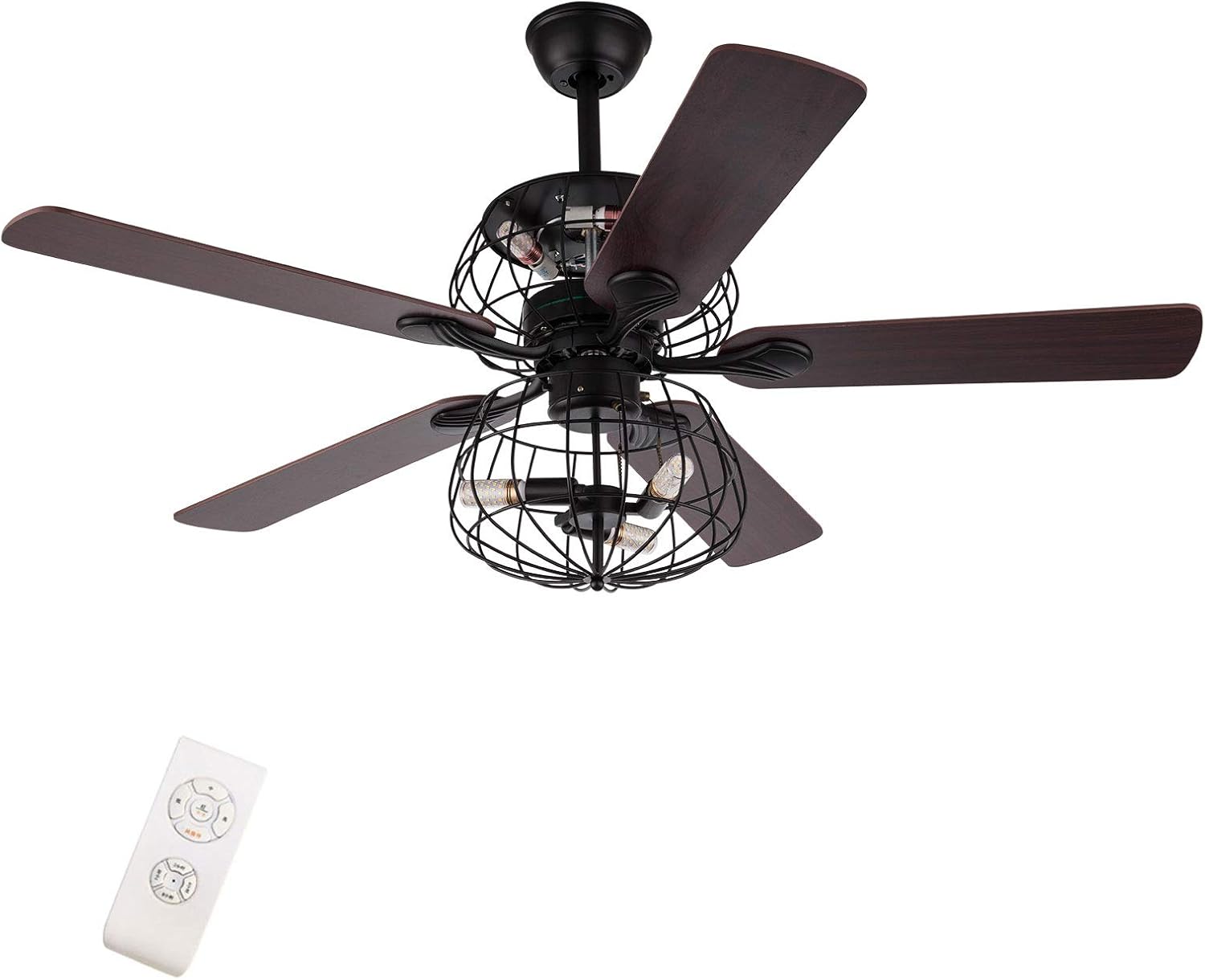 Retro Industrial Iron Cage Ceiling Fan Light 52 Inch 5-Lights E27 Fixture E467