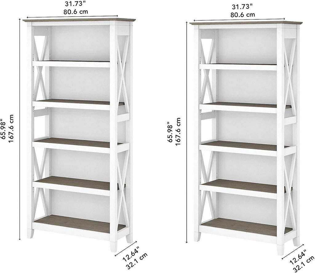 Pure White and Shiplap Gray 5 Shelf Bookcase Set Y9292