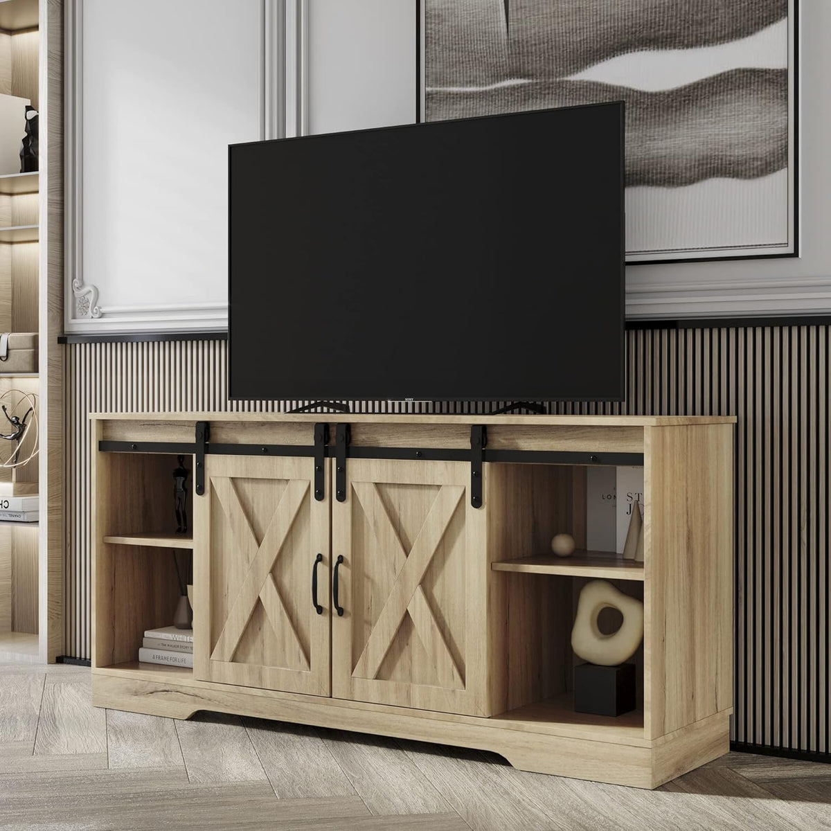 Espresso TV Stand with Sliding Barn Door Entertainment Center C875