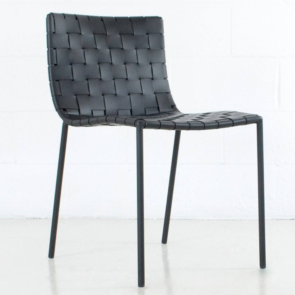 Black Leather Weave Dining Chair I387