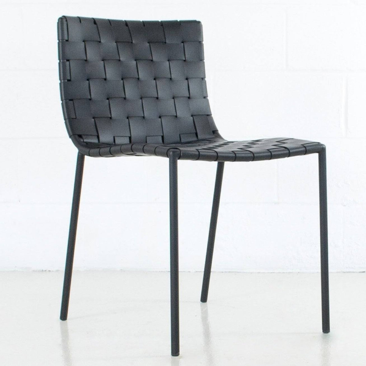 Black Leather Weave Dining Chair I387