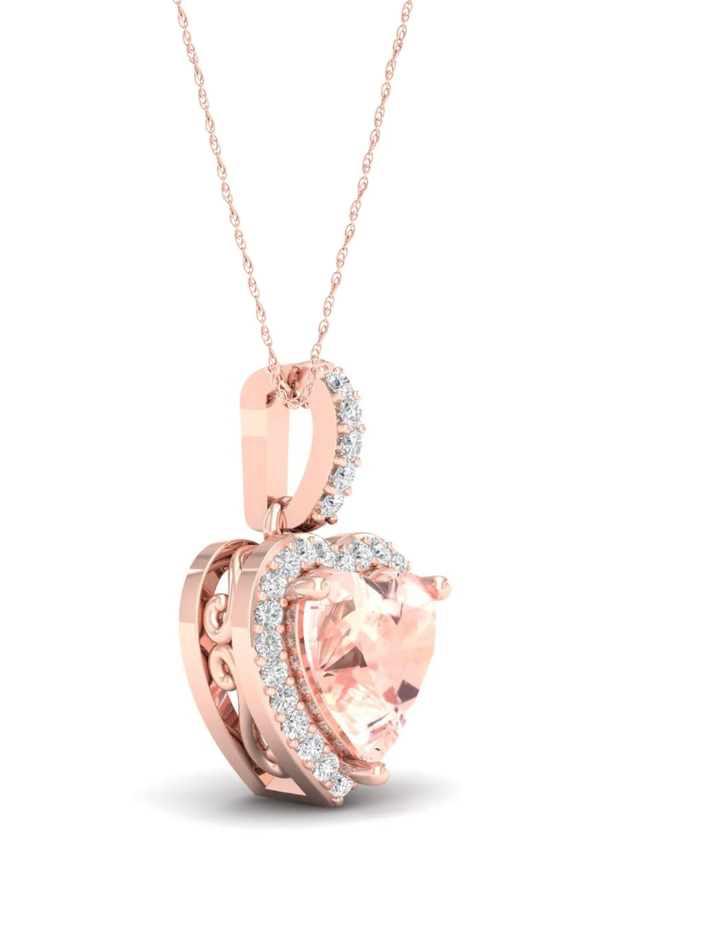 10k Rose Gold Morganite Diamond Halo Pendant Necklace X402