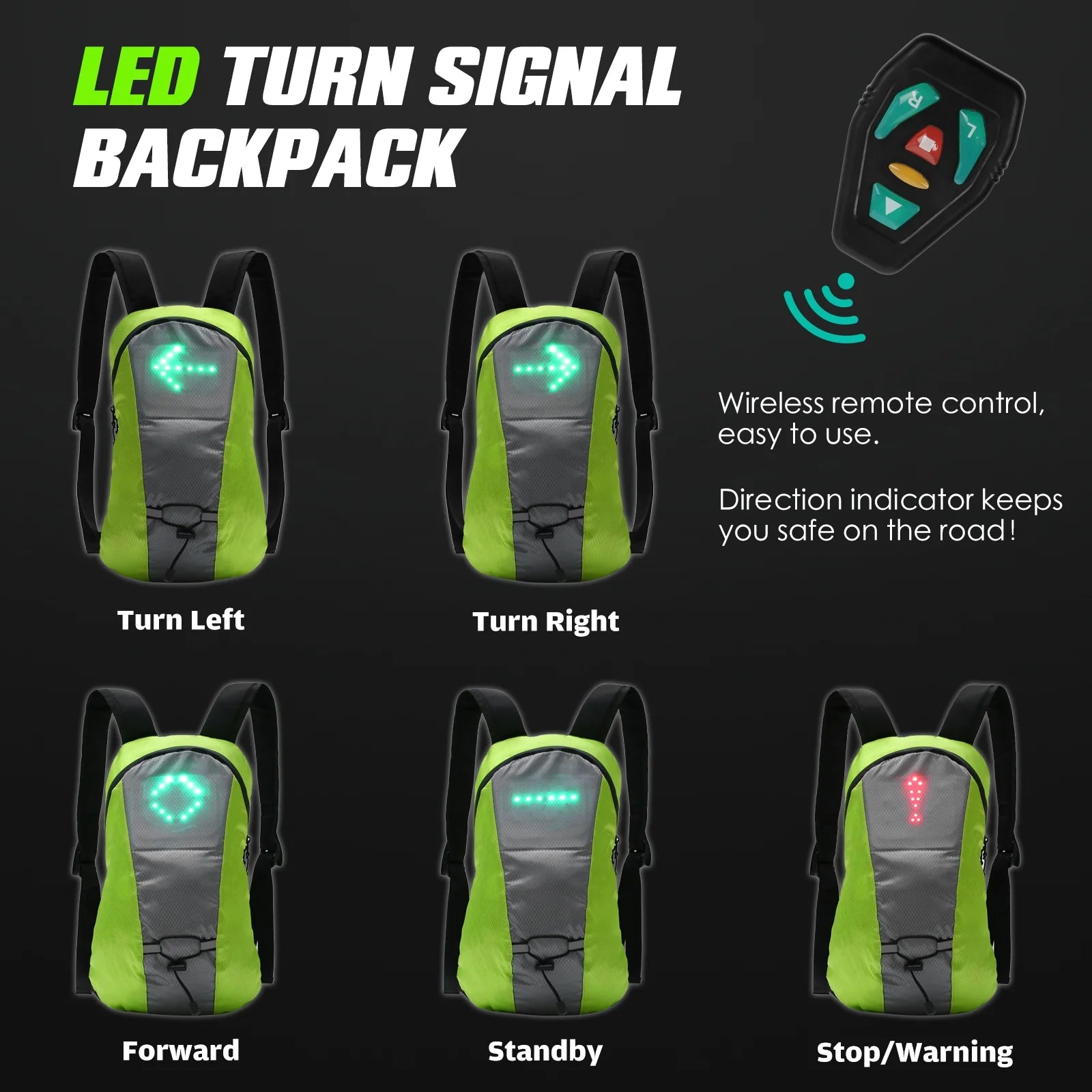 Wireless USB Rechargeable LED Turn Signal Backpack Light O2243