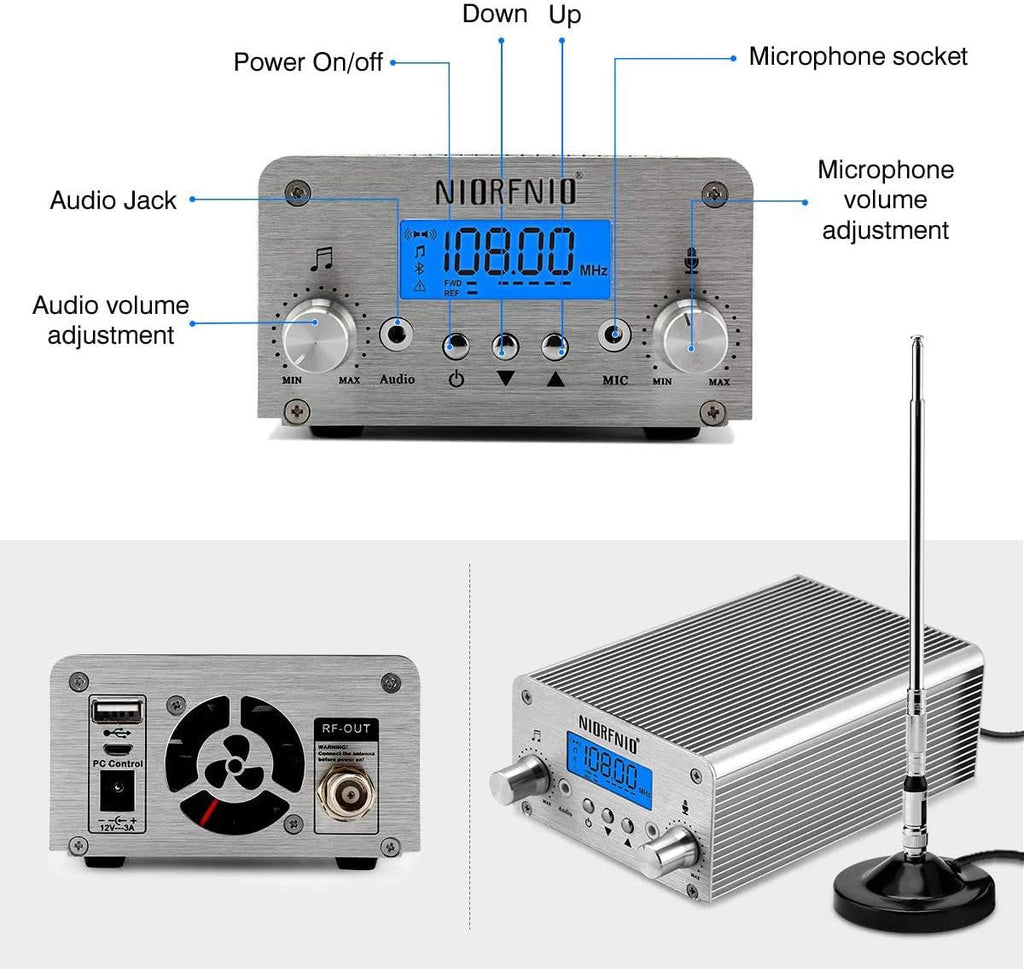 88.0-108.00MHz PLL FM Transmitter Radio Stereo Station Wireless Broadcast with TNC Antenna K107