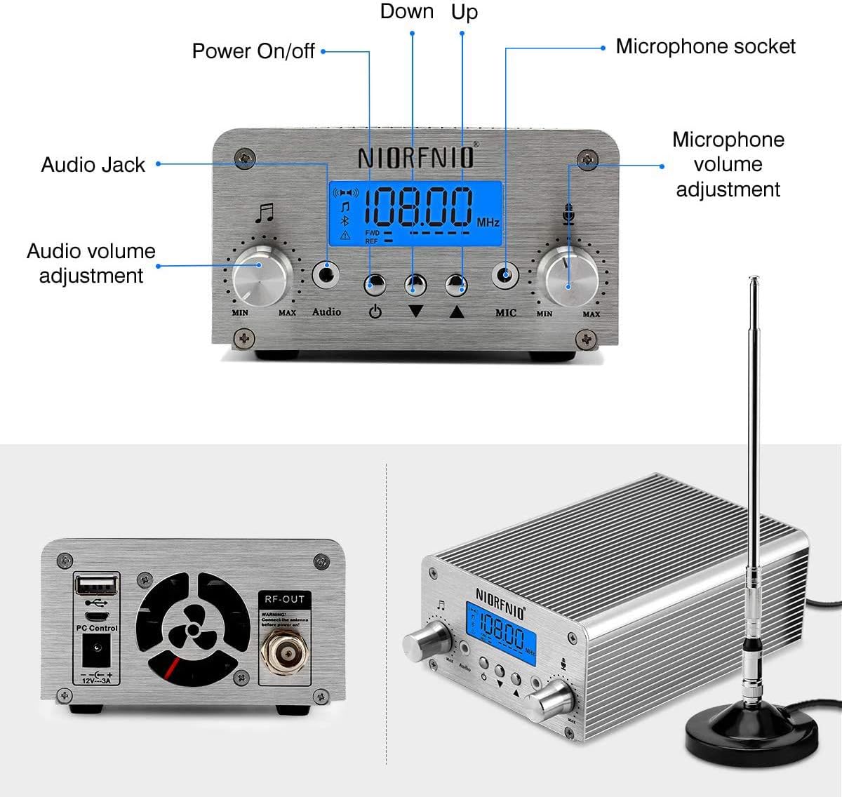 88.0-108.00MHz PLL FM Transmitter Radio Stereo Station Wireless Broadcast with TNC Antenna K107