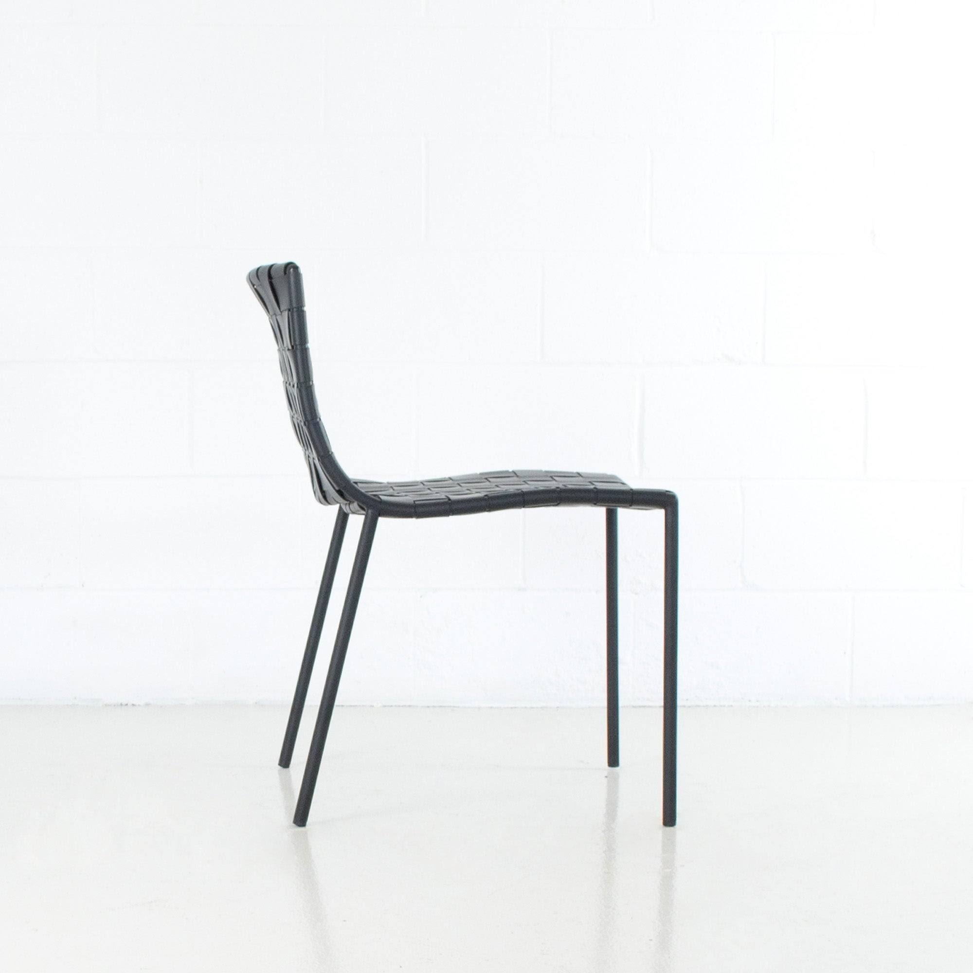 Black Leather Weave Dining Chair I387
