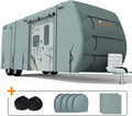 Extra-Thick 4 Layers Travel Trailer RV Cover with 2Pcs Extra Straps & 4 Tire Covers X651