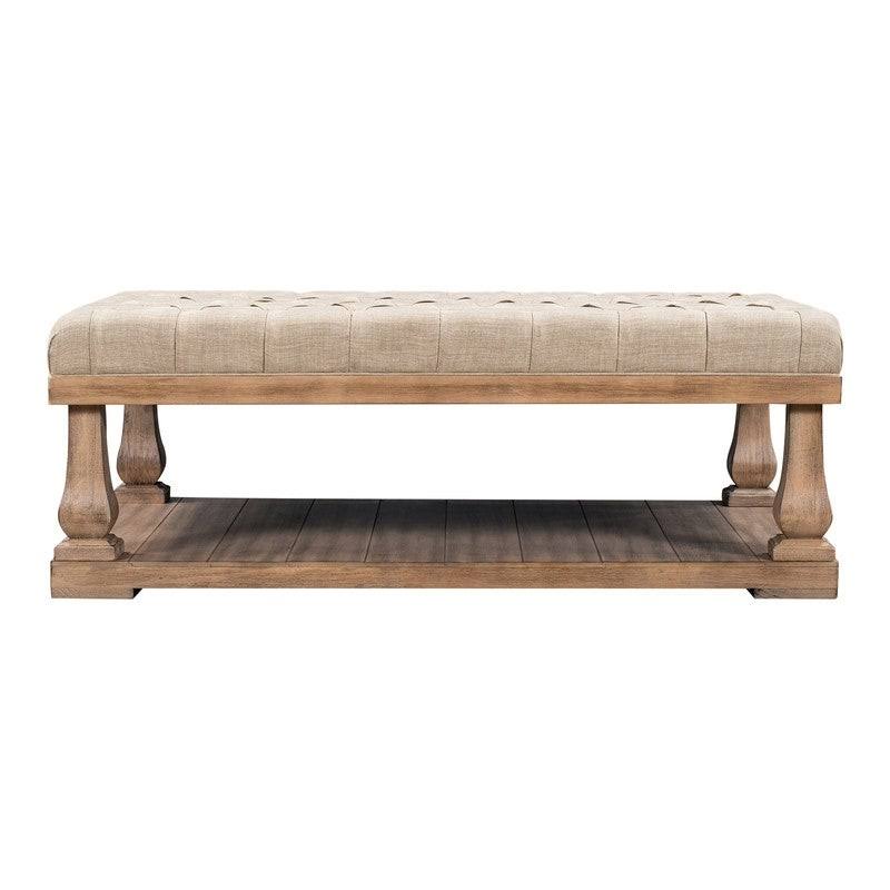 Beige Coffee Table with Wood Shelf and Padded Seat Bench G835167