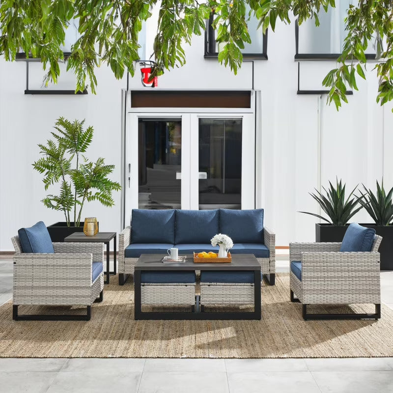 Navy 6 Piece Outdoor Sectional Sofa Set with Cushions Z6803