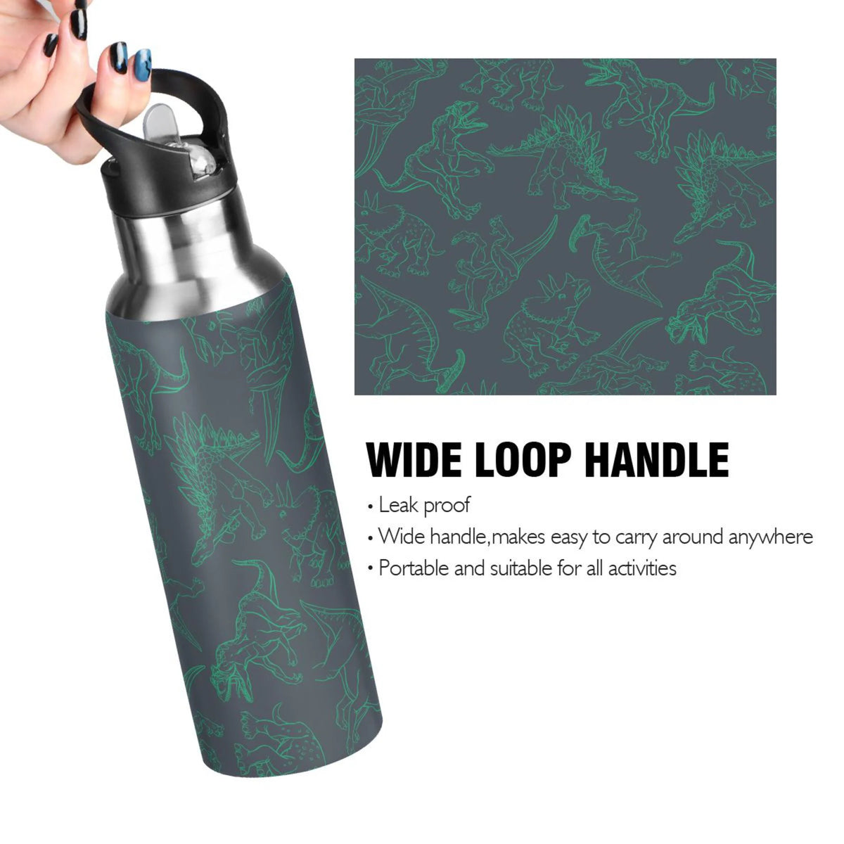 Green Drawn Stainless Steel Insulated Water Bottle with Straw Lid X673523