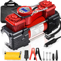 Red Double Cylinder Portable Air Compressor Tire Inflator with Digital Gauge T53394