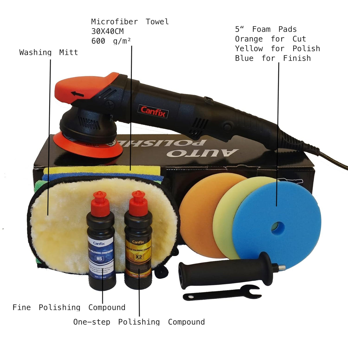 5 inch Dual Action Random Orbital Car Polisher with 9pcs Detailing kit W116591