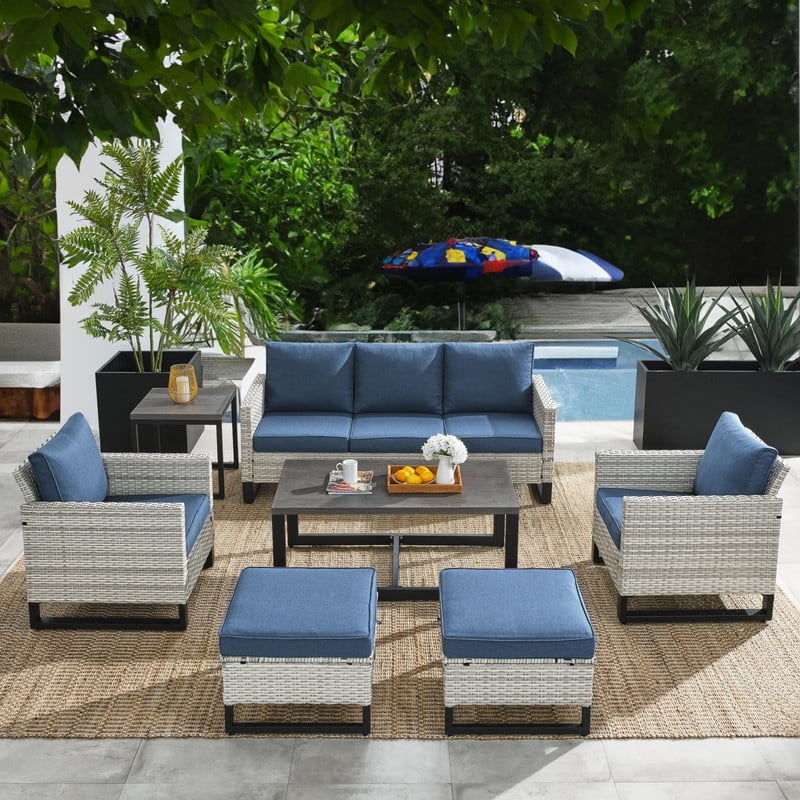 Navy 6 Piece Outdoor Sectional Sofa Set with Cushions Z6803