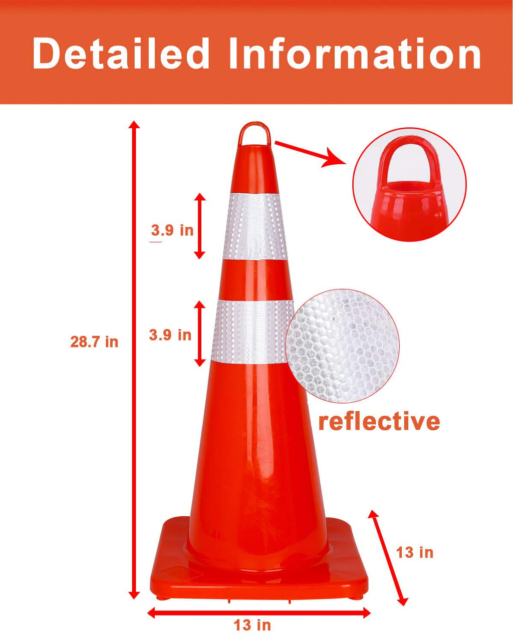 28 Inch Orange Traffic Cones with Reflective Collar J272