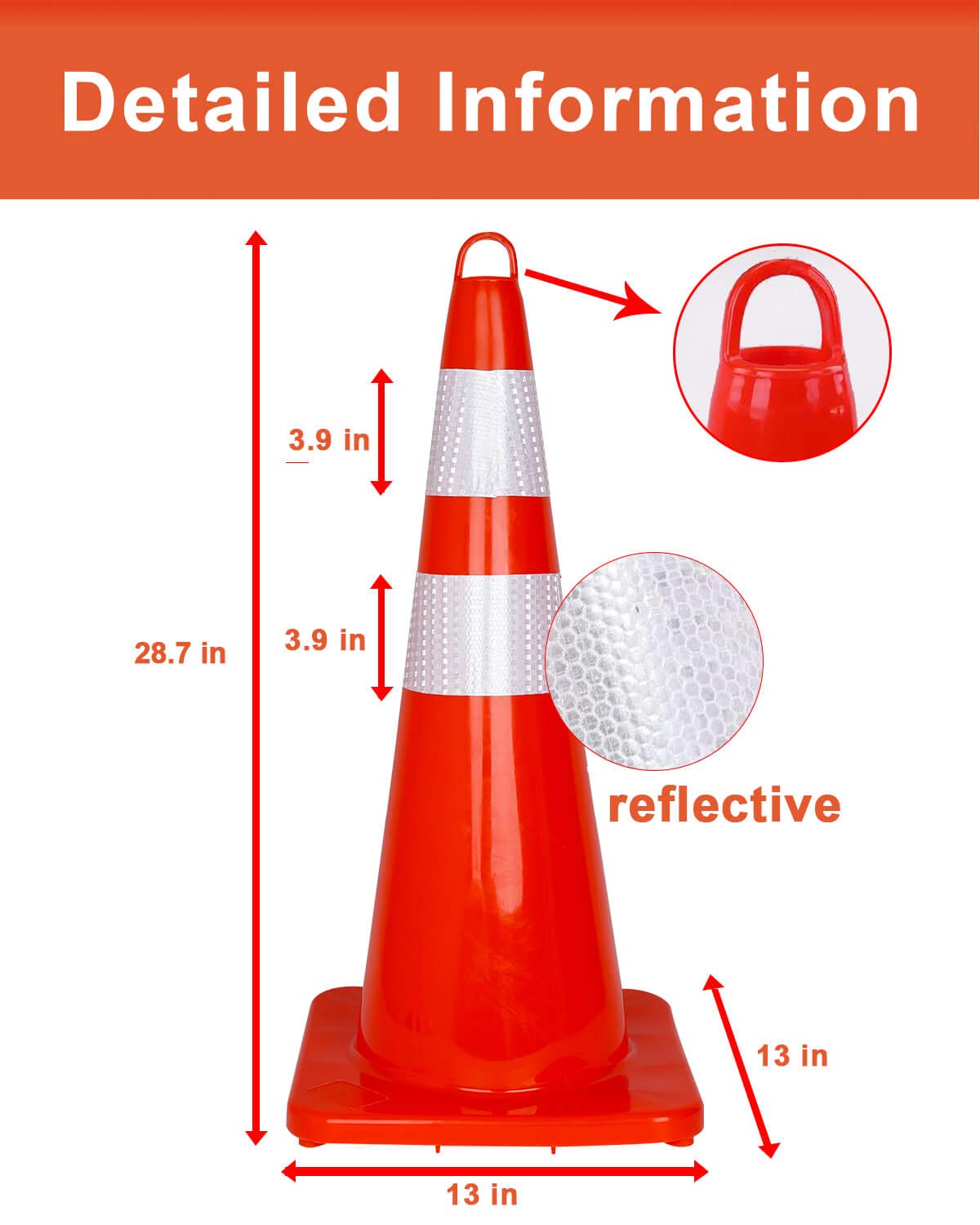 28 Inch Orange Traffic Cones with Reflective Collar J272