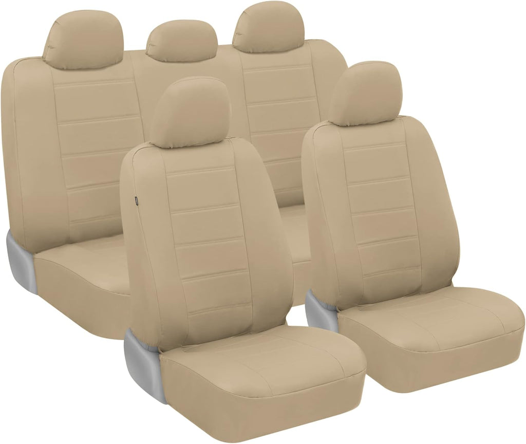 Beige Faux Leather Seat Covers Full Set Pack of 2 U58816