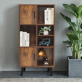 Large Storage Cabinet with 2 Doors, 5 Open Shelves, Adjustable Shelf, Rustic Brown K544