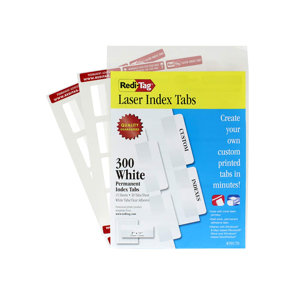 Laser Printable Index Tabs, 1/5-Cut, White, 2" Wide, 300/Pack U575