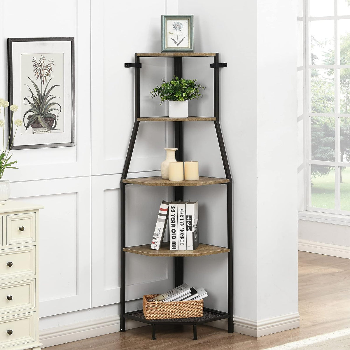 Oak 5-Tier Corner Bookshelf M493