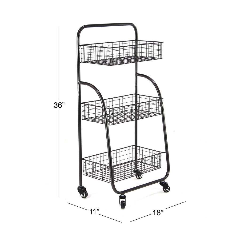 Black 3-Tiered Iron Storage Cart with Caster Wheels C997