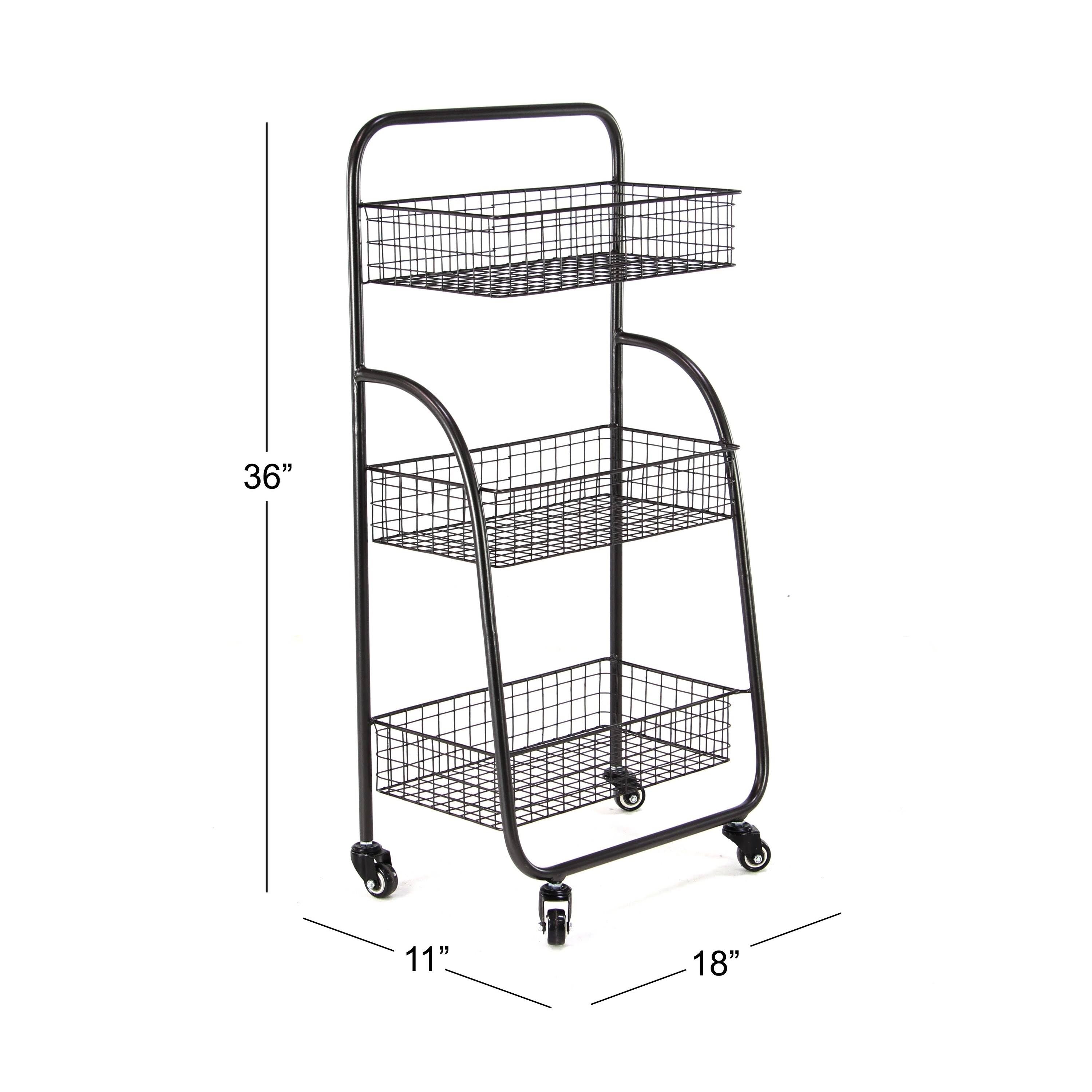 Black 3-Tiered Iron Storage Cart with Caster Wheels C997