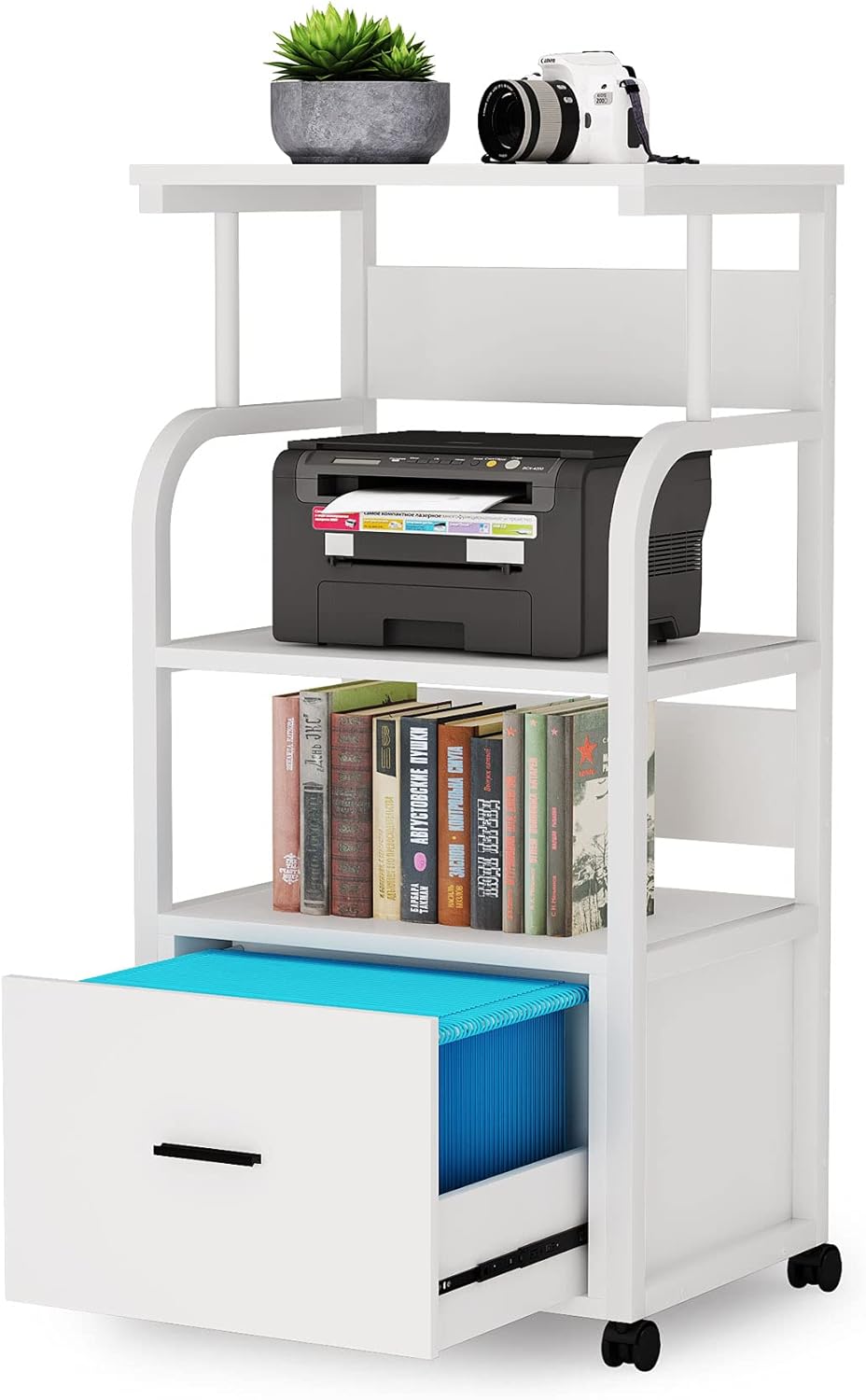 Black 3 Tier Mobile File Cabinet with Printer Shelf and Legal Size Drawer J98689