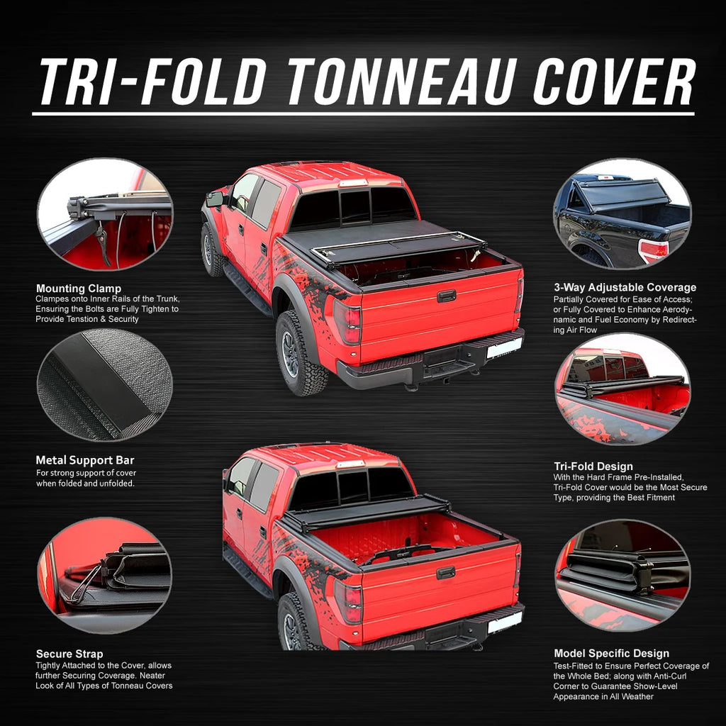 Tri-Fold Soft Top Tonneau Cover for Ford Ranger 6 Ft Short Bed Flareside A91670
