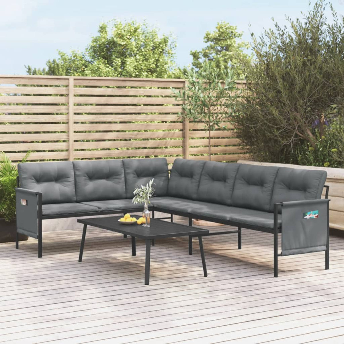 Anthracite Steel and Textilene Patio Corner Sofa M21843