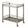 Antique Gold Two Tiered Metal Serving Cart with Glass Shelves X8251