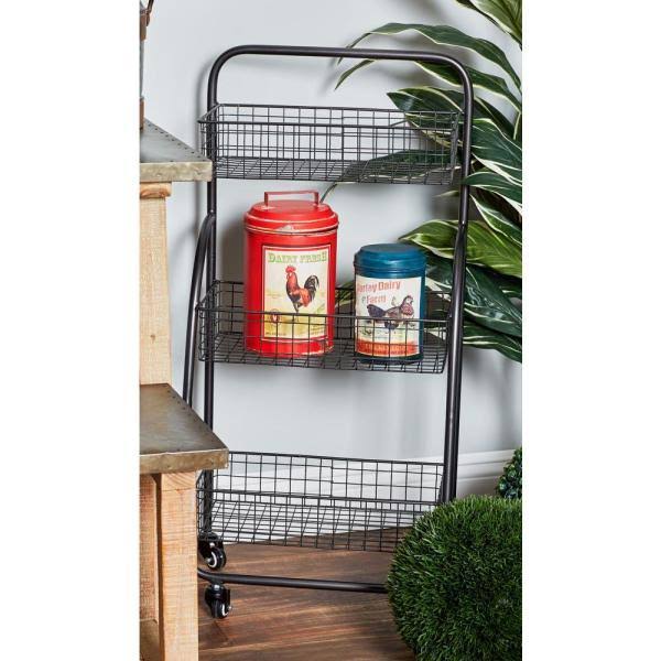 Black 3-Tiered Iron Storage Cart with Caster Wheels C997