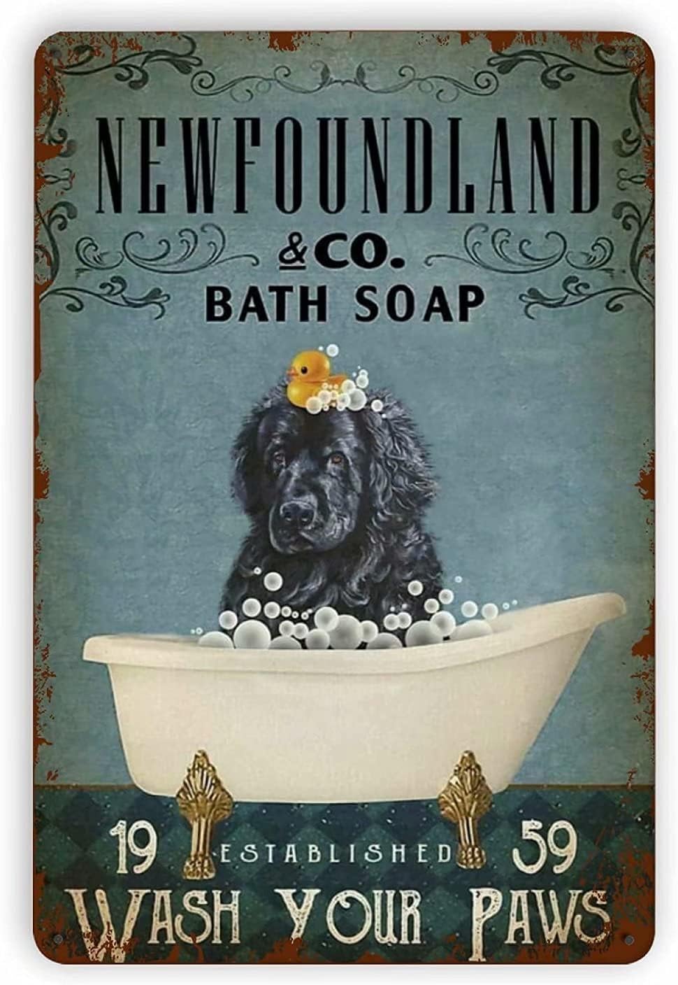 Black Pug Bathroom Metal Tin Sign 8x12 Inch T23232