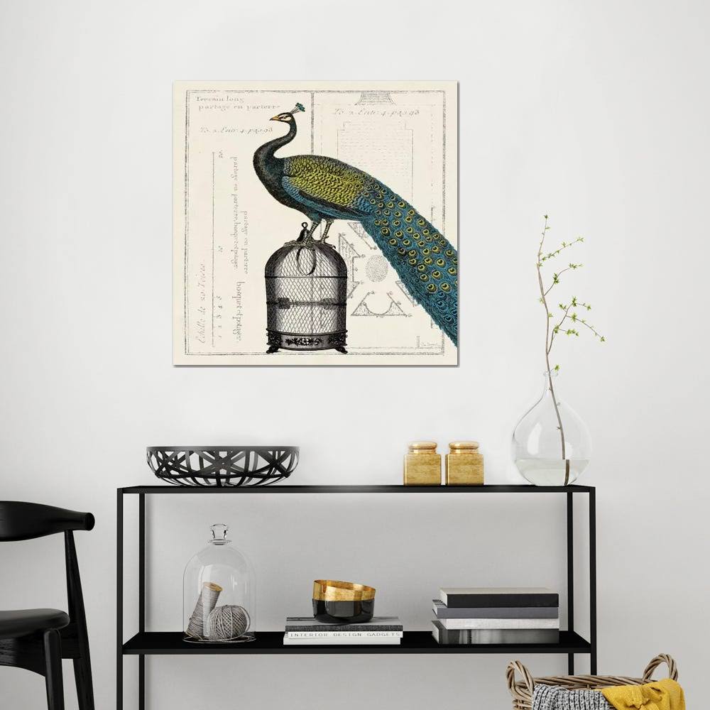 Canvas Art Picture - Peacock Birdcage P590