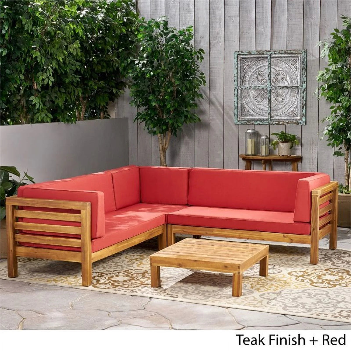 Red Acacia Wood Sectional Sofa Set F77069