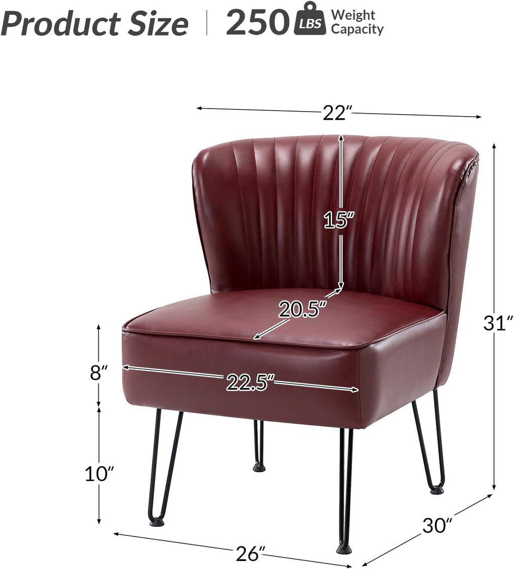 Burgundy Faux Leather Accent Chairs Set Of 2 With Metal Base T5292