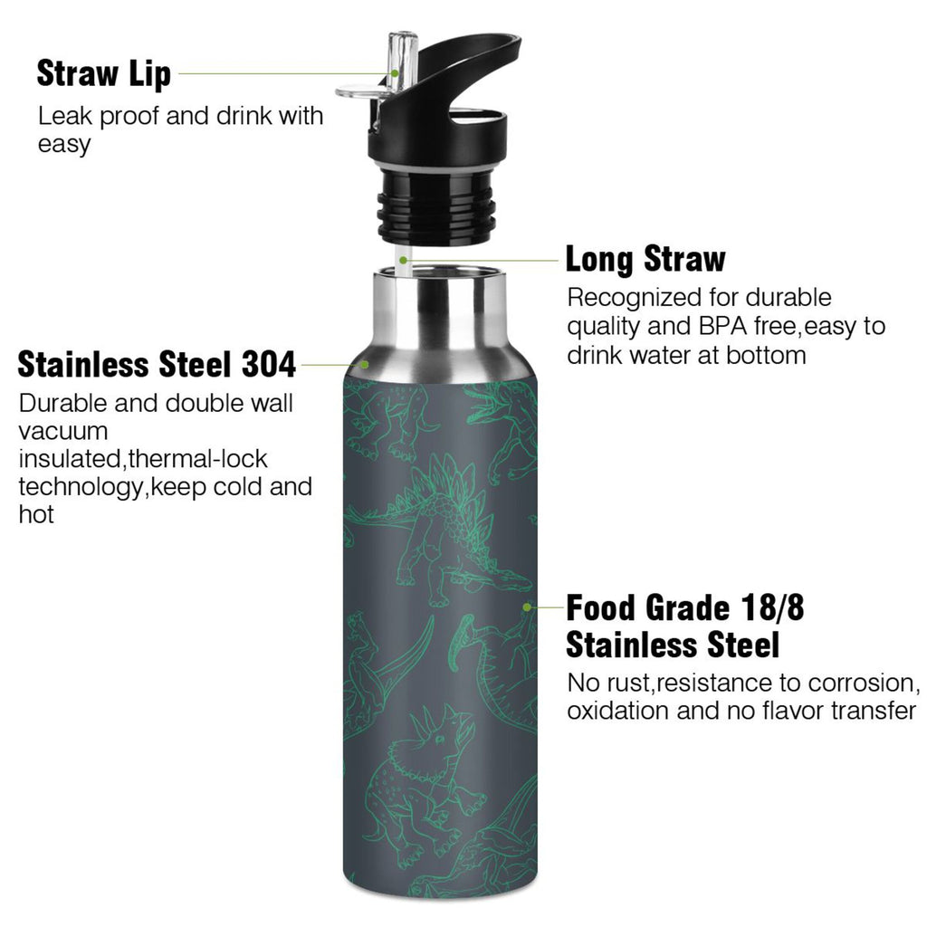 Green Drawn Stainless Steel Insulated Water Bottle with Straw Lid X673523
