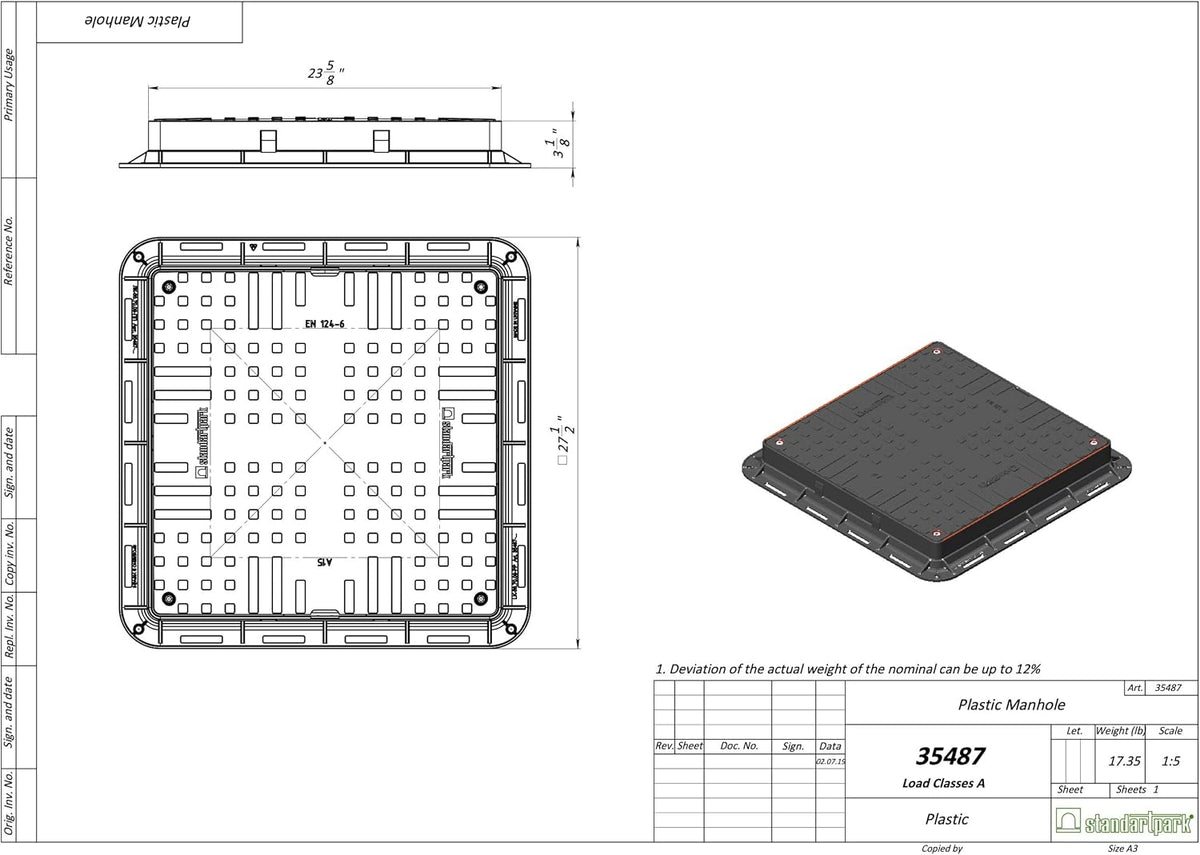 Square 24x24 Locking Plastic Manhole Cover with Locking Tool J698