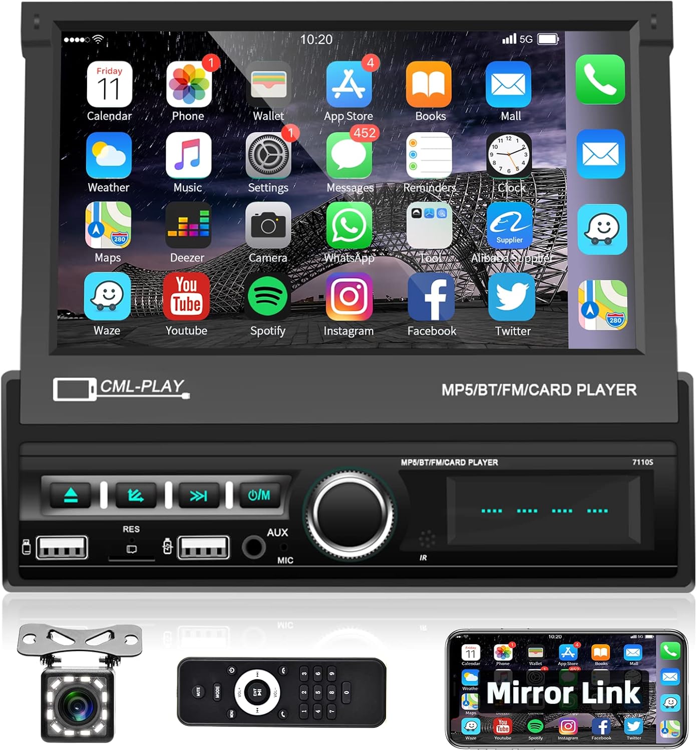 7 Inch Motorized Flip Out Touchscreen Car Stereo with Backup Camera G674000
