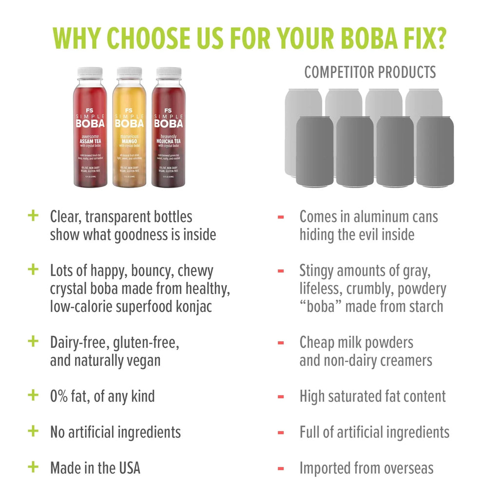 Assam Black, Hojicha Green, Mango Juices with Crystal Boba, 6-Pack of 12oz Bottles J336542