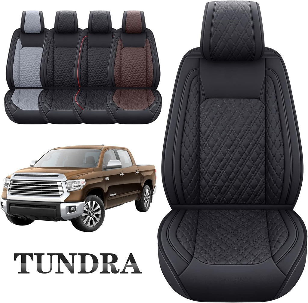 Black-Red Waterproof Leather Seat Covers Full Set for Pickup Truck O2914