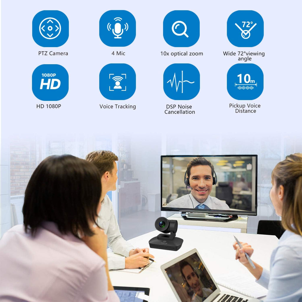 HD 1080P PTZ Conference Room Camera with 4 Microphones Array, 10X Optical Zoom K549698