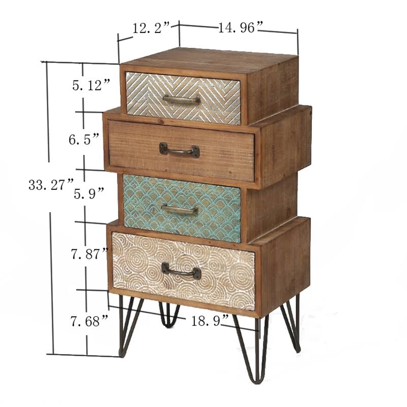 Multi-Color Wood Four Drawer End Table O897