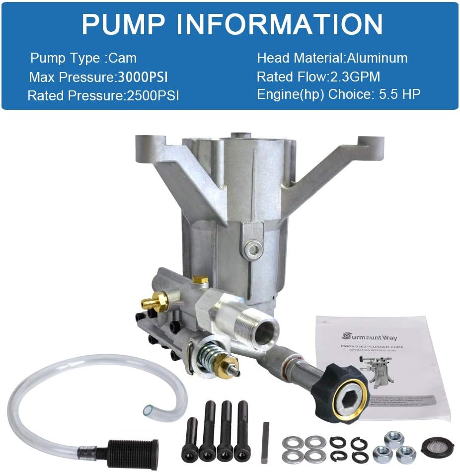 Pressure Washer Pump 7/8 Shaft Vertical 3000PSI 2.3GPM Aluminum Head Water Pump P71516