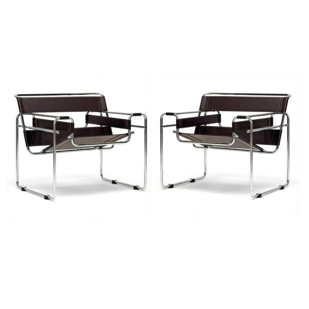 2 Piece Brown Leather Accent Chair Set F23928