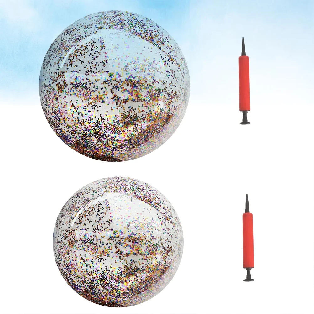 4pcs Glitter Sequin Beach Balls Round Transparent PVC Inflatable Ball Toys with Pumps R263804