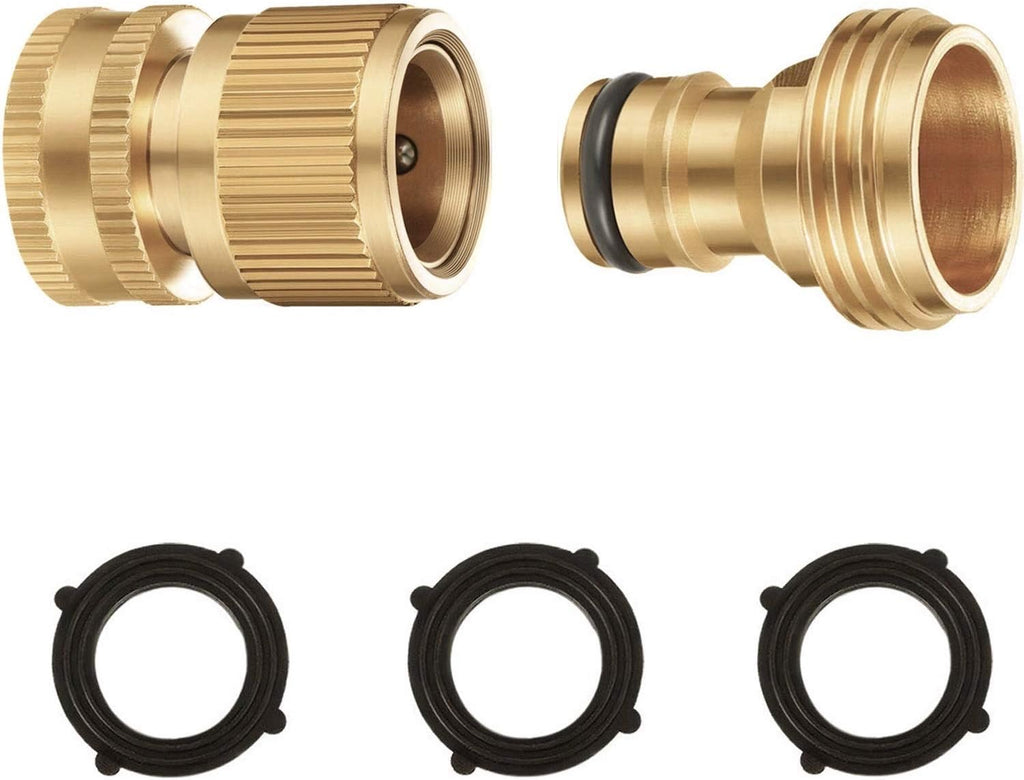 Solid Brass 3/4 inch GHT Garden Hose Quick Connector Set, Pack of 2 O28204