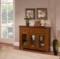 Walnut Wood Sideboard Buffet Console Table with Storage Drawers and Glass Cabinet Doors J1777